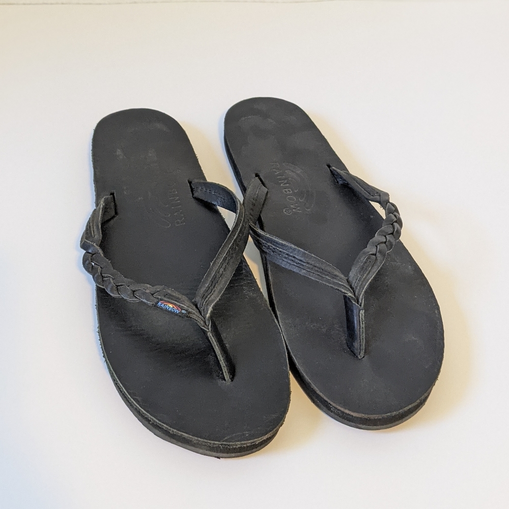 Rainbow Flirty Braidy Black Sandals flip flops